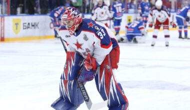 Dmitry Gamzin (33) of CSKA Hockey Club seen in action during