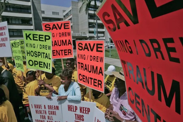 Community members attend a rally to support Martin Luther King Jr. Harbor Hospital, Aug. 11, 2007, the day after it closed its doors. (Gary Friedman, Getty Images)