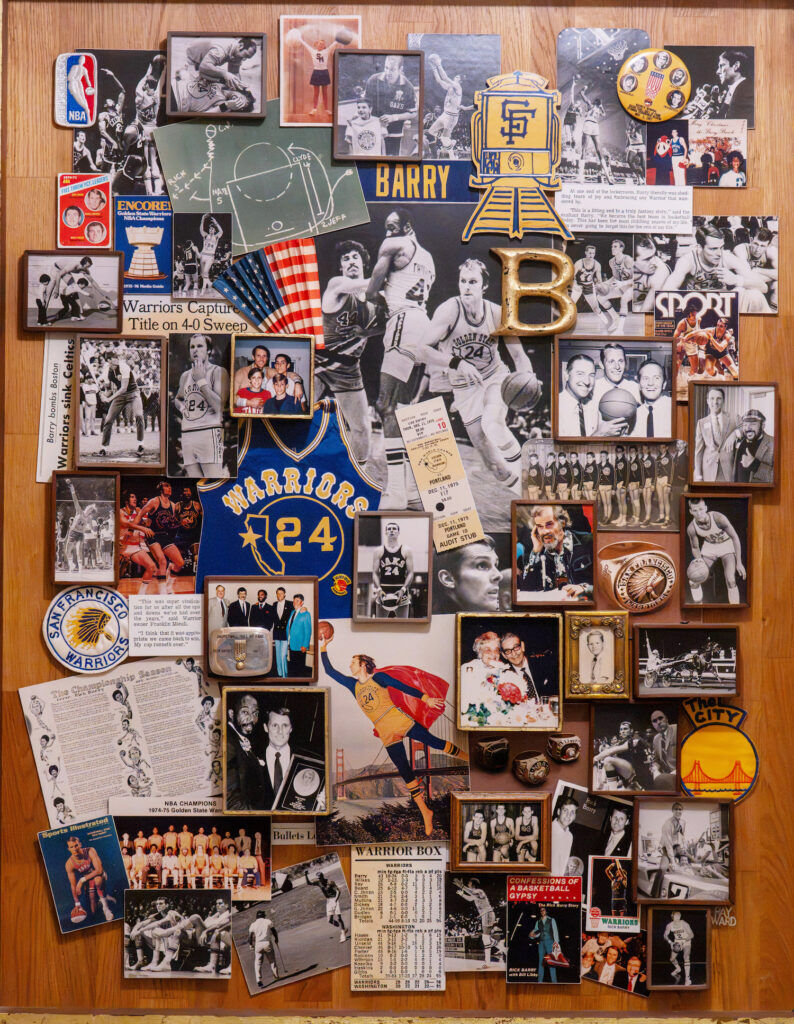 When Rick Barry retired, the Warriors made this collage as a present to him, depicting the highlights of his career with them. Barry won an NBA Championship with the Warriors in 1975. He was named the NBA Finals MVP after they swept the Washington Bullets. (Jerilee Bennett, The Gazette)
