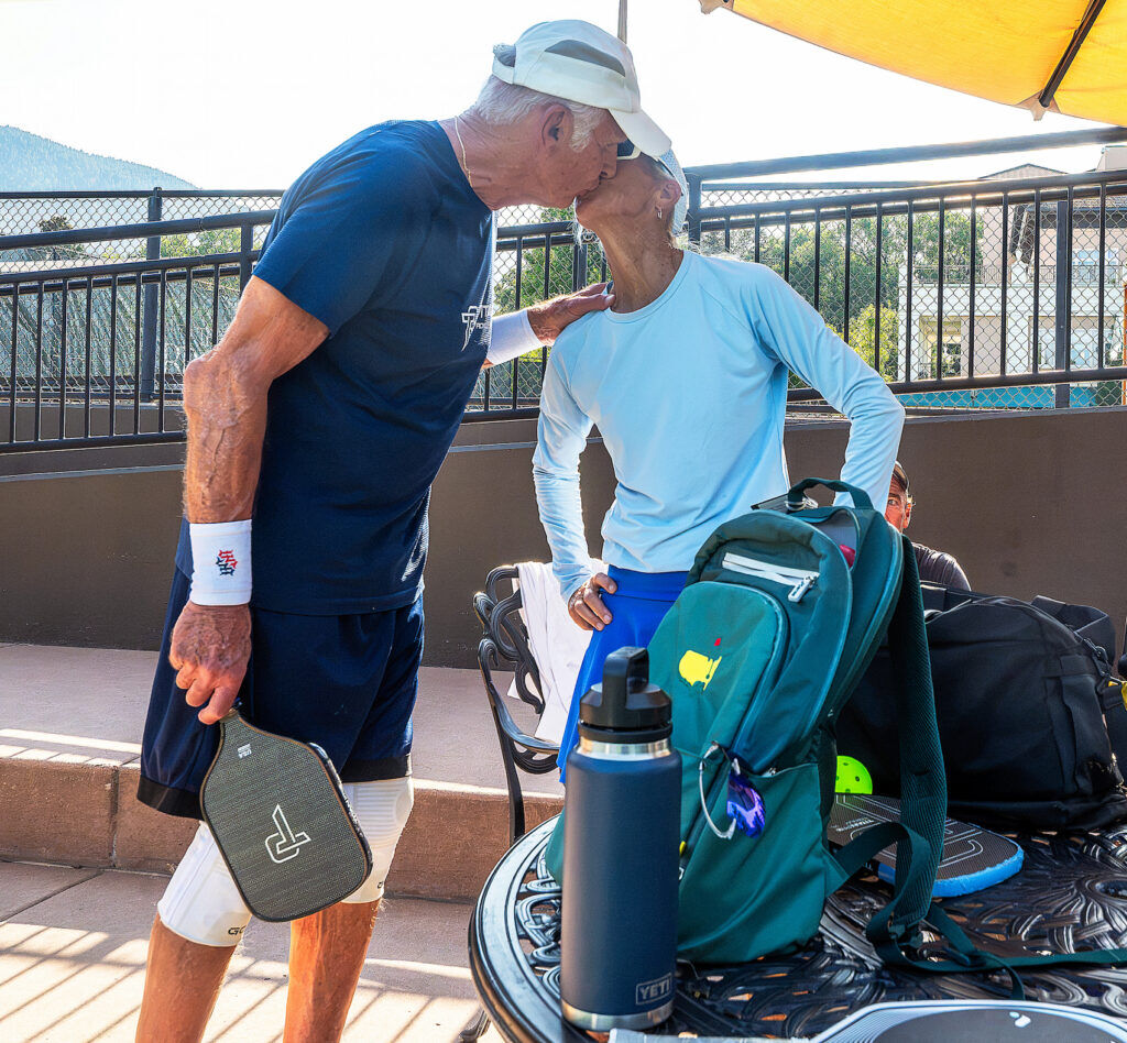 Rick Barry and his wife, Lynn, at the pickleball court Aug. 6, 2026. (Jerilee Bennett, The Gazette)