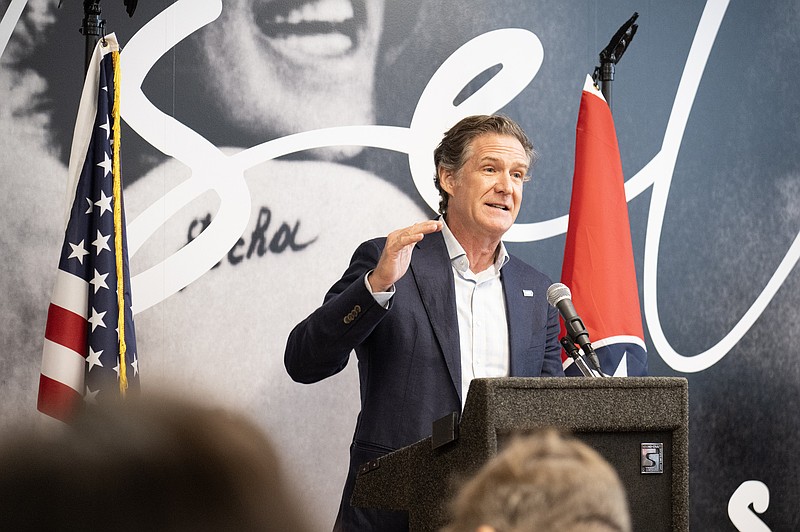 Staff Photo by Seth Carpenter / Chattanooga Mayor Tim Kelly speaks during a press conference prior to the public signing of an agreement between The Company Lab and Oak Ridge National Laboratory on July 8, 2026.