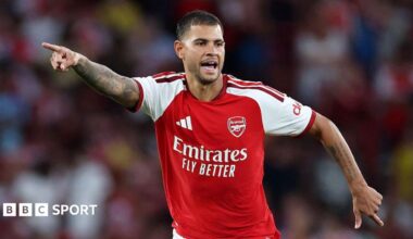 Bruno Guimaraes playing for Arsenal.