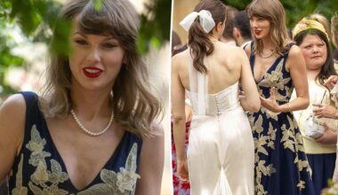 Taylor Swift rocks elegant navy tulle gown at pals' UK wedding