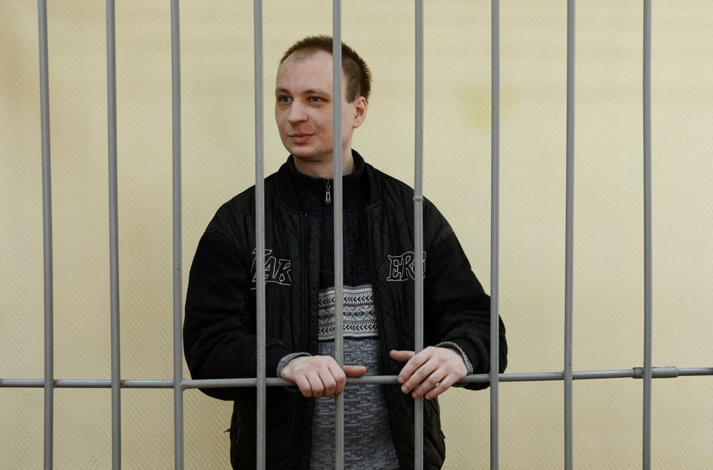 Former US marine Robert Gilman attends a court hearing in Voronezh, Russia, in April. Gilman, who served in the US marines from August 2019 until August 2020, ‌was arrested in January 2022 in Voronezh. Photo: Reuters
