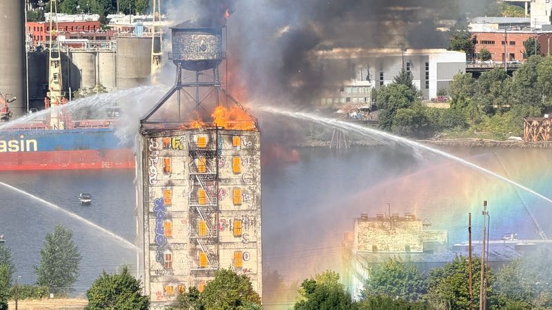 A large fire broke out at a vacant warehouse in Portland on the 1300 block of Northwest Naito Parkway/Viewer-submitted photo by Joy White