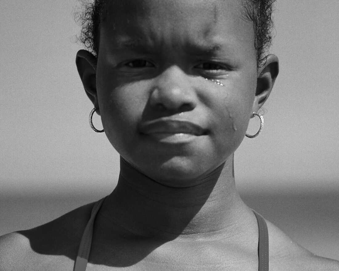 Stevens’ niece Destiny, 8, sheds a tear along the shore of a North Carolina beach. A normal response to her allergies, it also felt symbolic of the history along these Southern waters and for the gaze to lie along the shoreline, which Stevens said “asked me to reckon with the history of enslavement ... Rather than directing attention outward, her gaze returned it to the act of witnessing.”