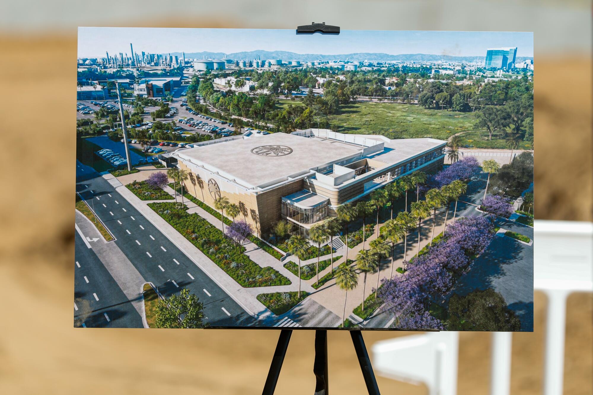 Photo of a rendering of the Sparks' new training facility in El Segundo.