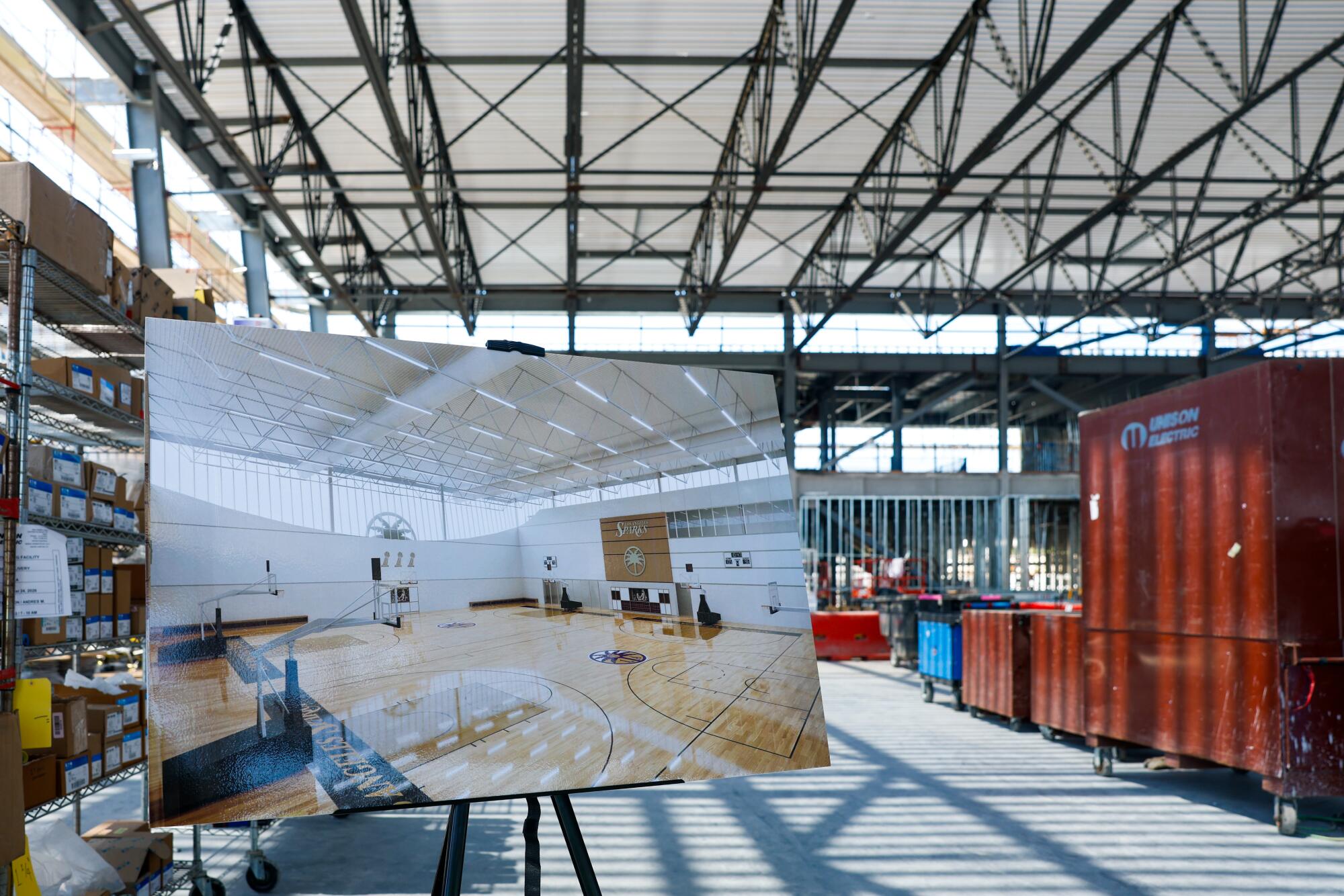Rendering of the inside the contrition of the Sparks' new training facility, including a basketball court.