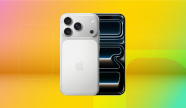 iPhone 17 Pro against a yellow background