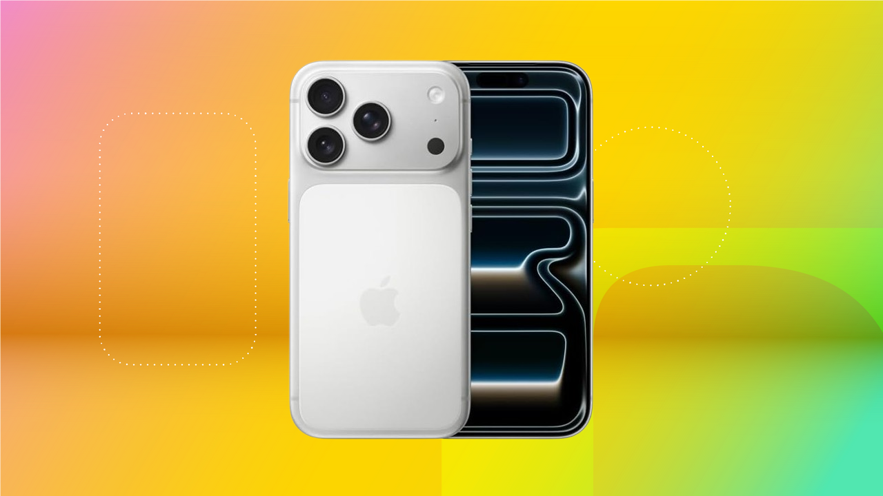 iPhone 17 Pro against a yellow background