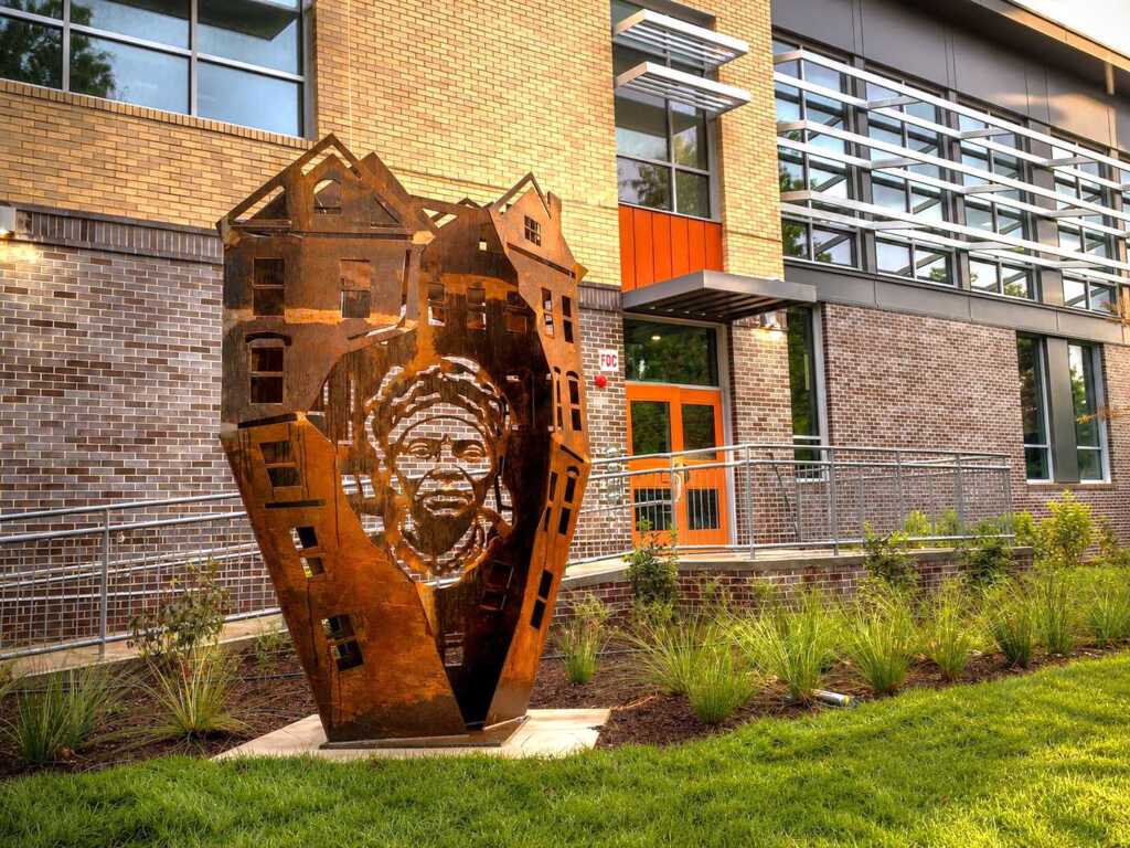“A New Harriet Tubman Sculpture Has Arrived at the Newly Rebuilt Tubman Elementary School”