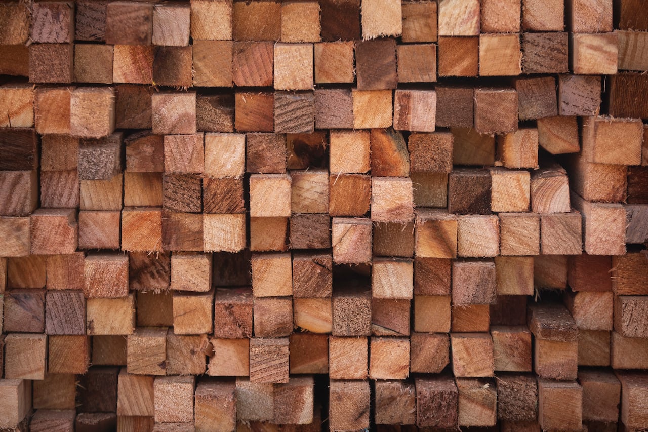 A giant stack of lumber at a saw mill