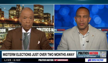 Rev. Al Sharpton (left) and Leader Jeffries (right) appearing on MS NOW's PoliticsNation