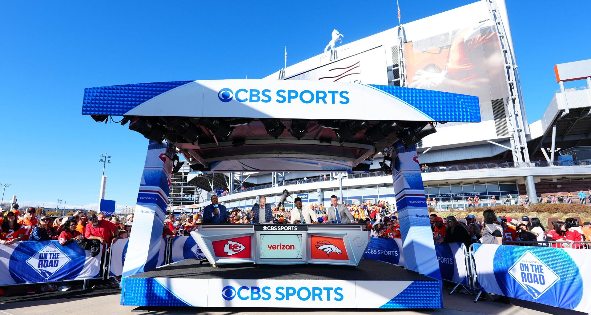 Nov 16, 2025; Denver, Colorado, USA; General view of CBS Sports NFL today broadcast before the game between the Kansas City Chiefs against the Denver Broncos at Empower Field at Mile High.