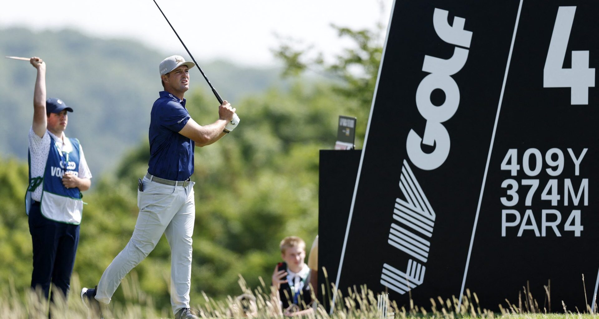 Golf - LIV Golf - United Kingdom - JCB Golf and Country Club, Uttoxeter, Britain - July 24, 2026 Crushers GC's Bryson DeChambeau in action as he hits a tee shot on the fourth hole during the second round