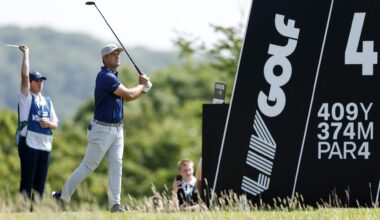 Golf - LIV Golf - United Kingdom - JCB Golf and Country Club, Uttoxeter, Britain - July 24, 2026 Crushers GC's Bryson DeChambeau in action as he hits a tee shot on the fourth hole during the second round