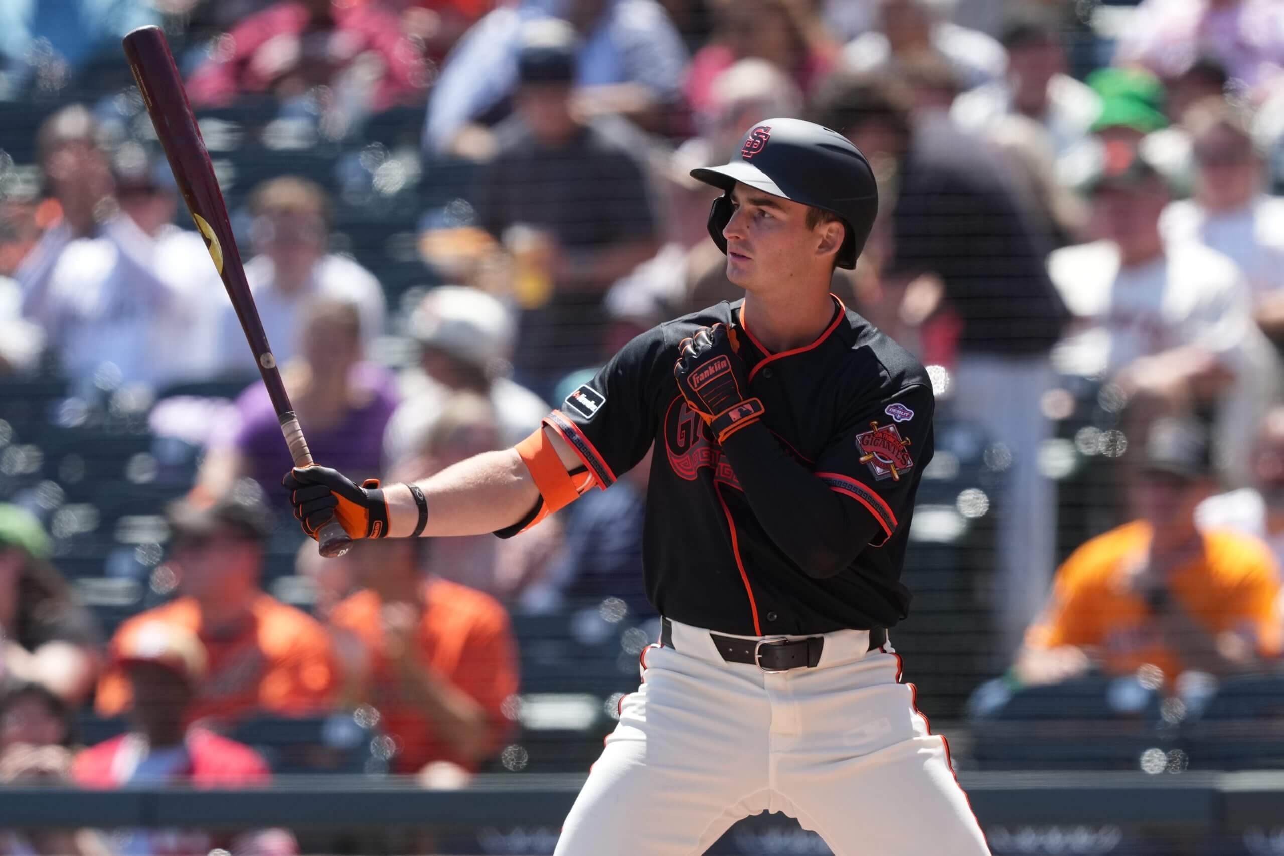 San Francisco Giants left fielder Turner Hill bats against the Colorado Rockies on Aug. 15, 2026.