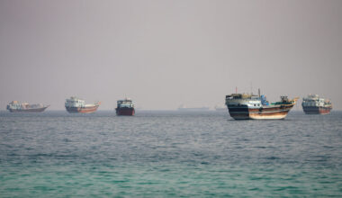 Vessels near the Strait of Hormuz, as seen from Musandam