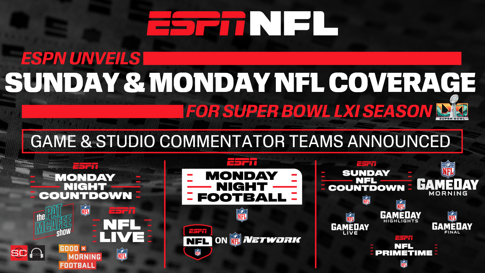ESPN unveils Sunday & Monday NFL coverage for Super Bowl LXI season