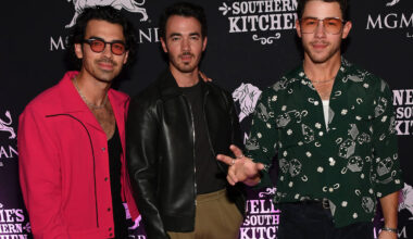 Joe Jonas, Kevin Jonas and Nick Jonas of the musical group Jonas Brothers arrive at the grand o ...