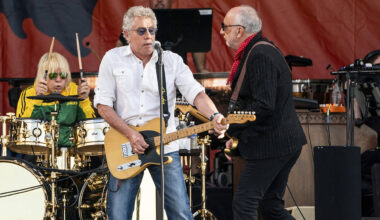 Roger Daltrey, left, and Pete Townshend of The Who performs at the New Orleans Jazz and Heritag ...