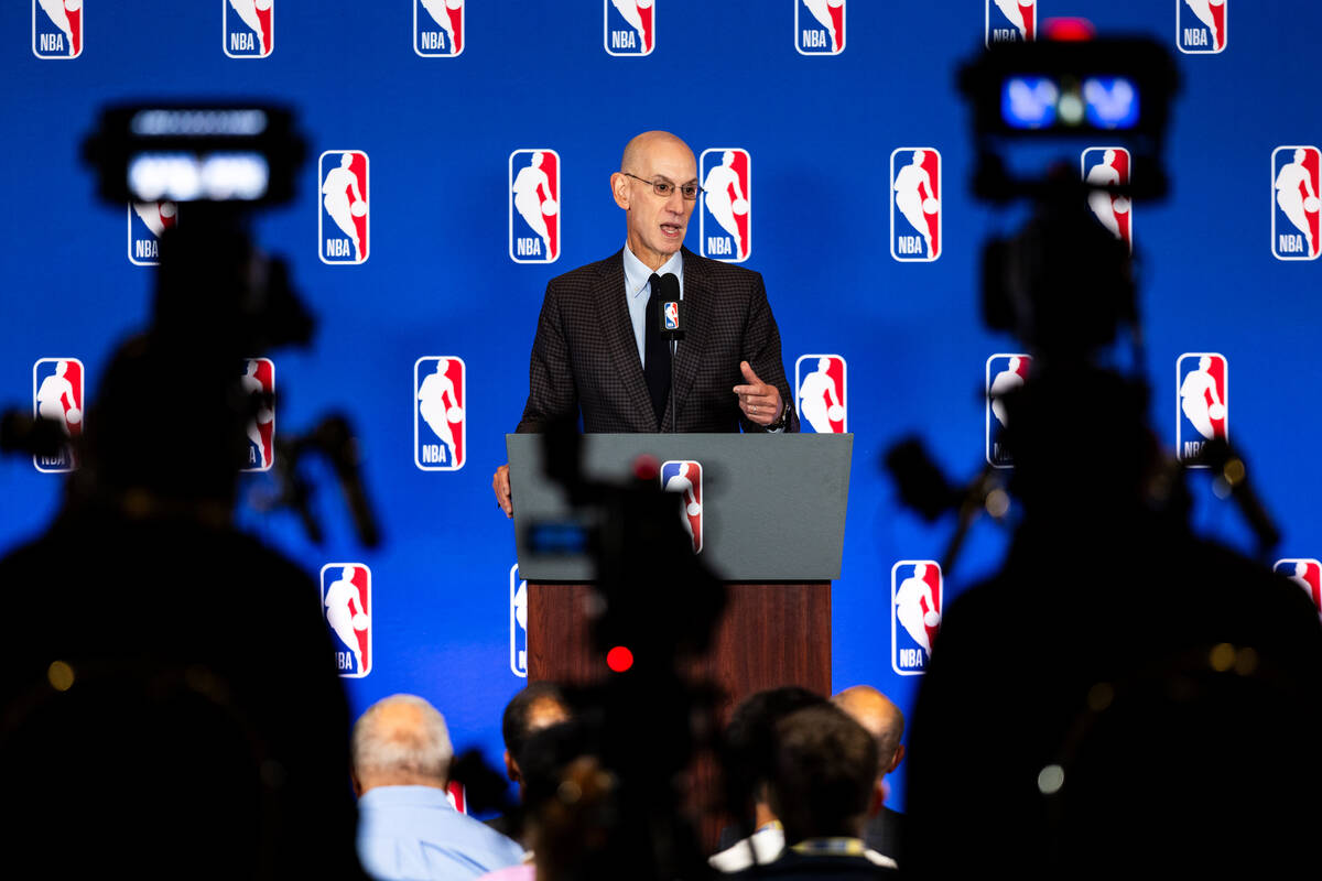 NBA commissioner Adam Silver speaks during a press conference at the Thomas & Mack Center o ...