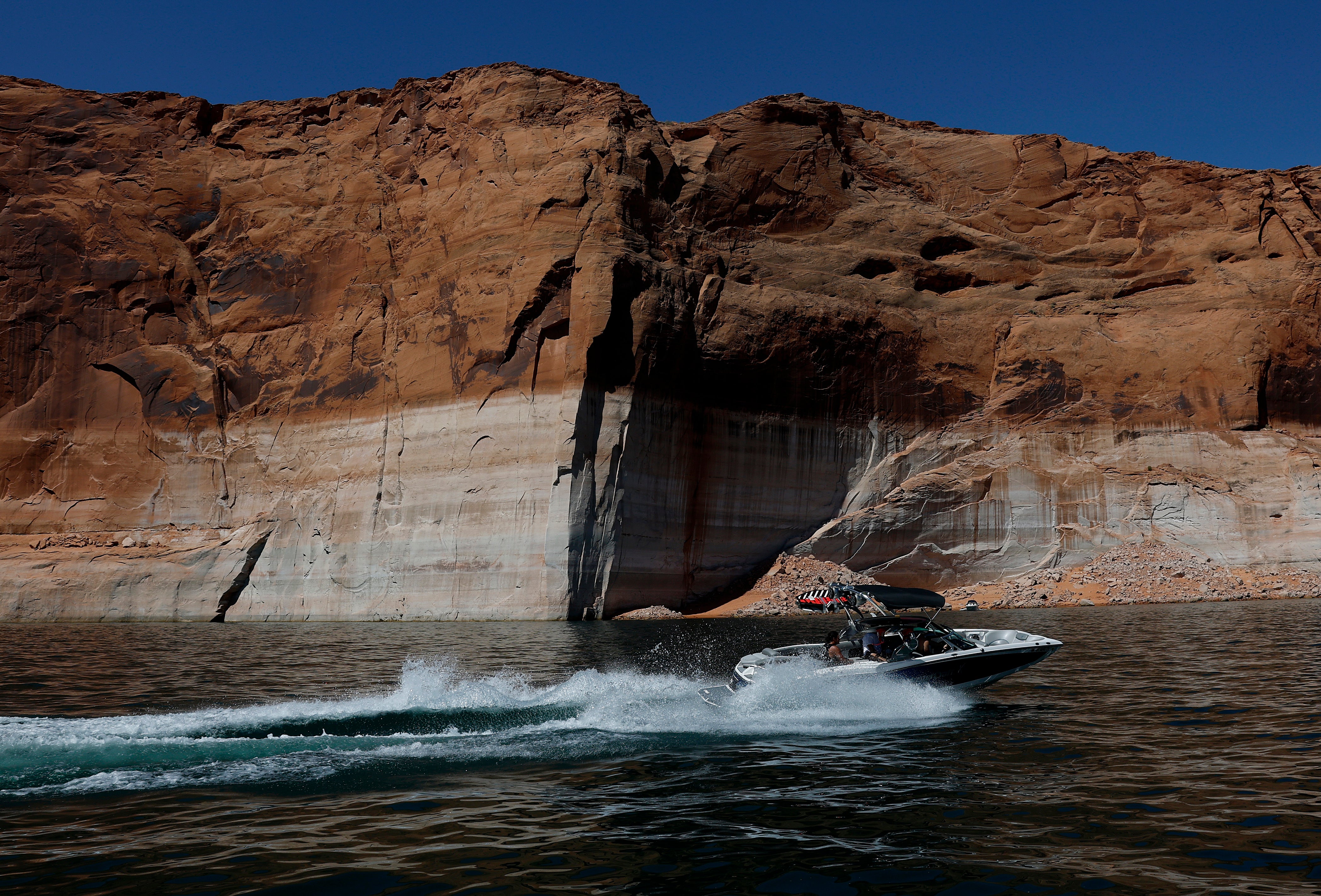 The Lake Powell reservoir is seen at record low levels in Page, Arizona, earlier this month. Drought in the state has paradoxically fueled more West Nile cases