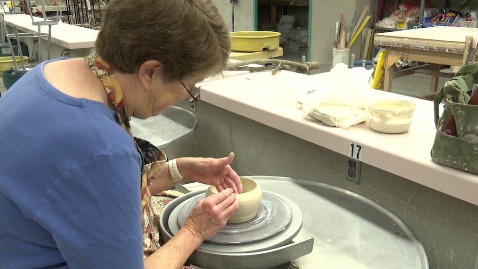 Louise Leighton makes pottery at the South Bend Museum of Art on Friday, Aug. 28, 2026....