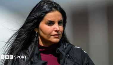 Hearts head coach Eva Olid watches from the technical area during the ScottishPower Women's Premier League match between Hearts Women and Glasgow City