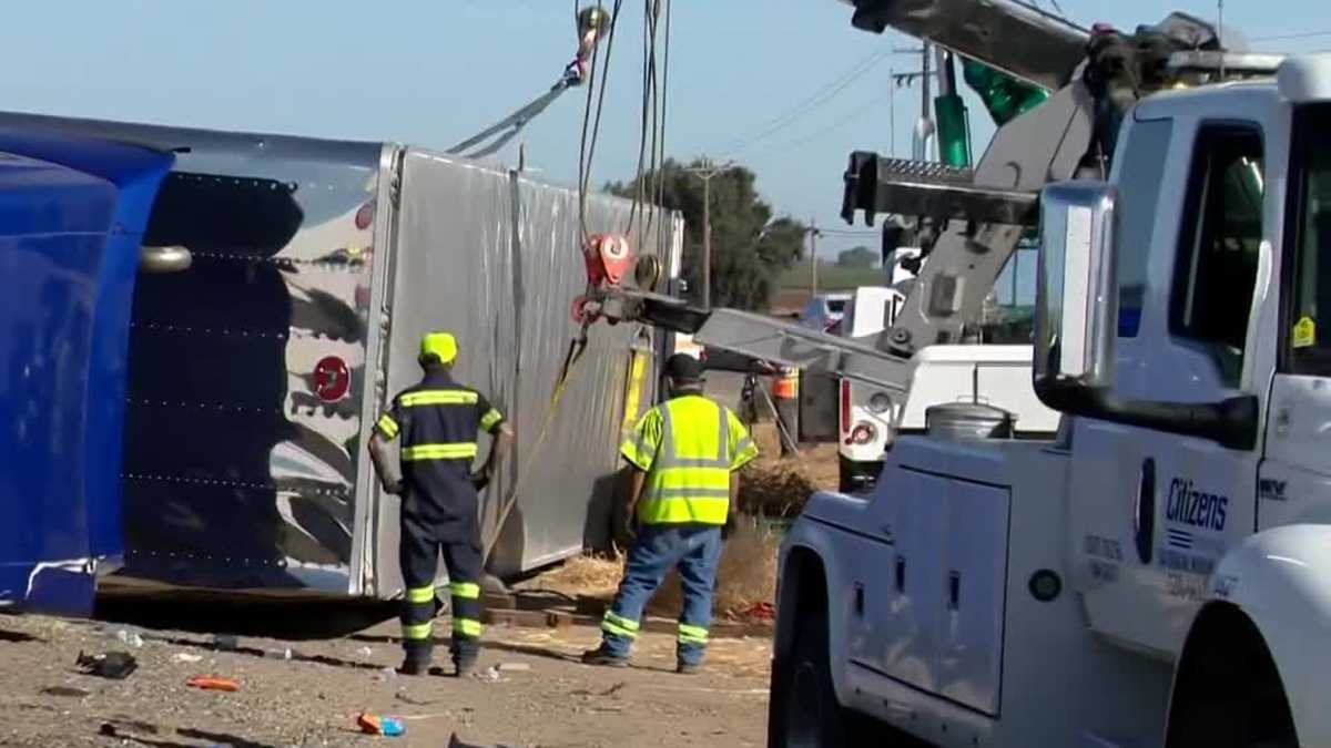 Big rig carrying J. Cole's concert equipment crashes along Interstate 5 in Yolo County