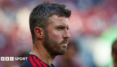 Image of Michael Carrick looking on following the pre-season match between AC Milan and Manchester United on August 15 2026