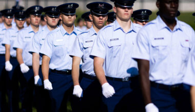 Members of the Class of 2030 march on Stillman Field during the Acceptance Day Parade at the U.S. Air Force Academy, Colo., Aug. 5, 2026. The Acceptance Day Parade marks the completion of Basic Cadet Training and the formal transition of fourth-class cadets into the Cadet Wing. (U.S. Air Force photo by Ray Bahner)