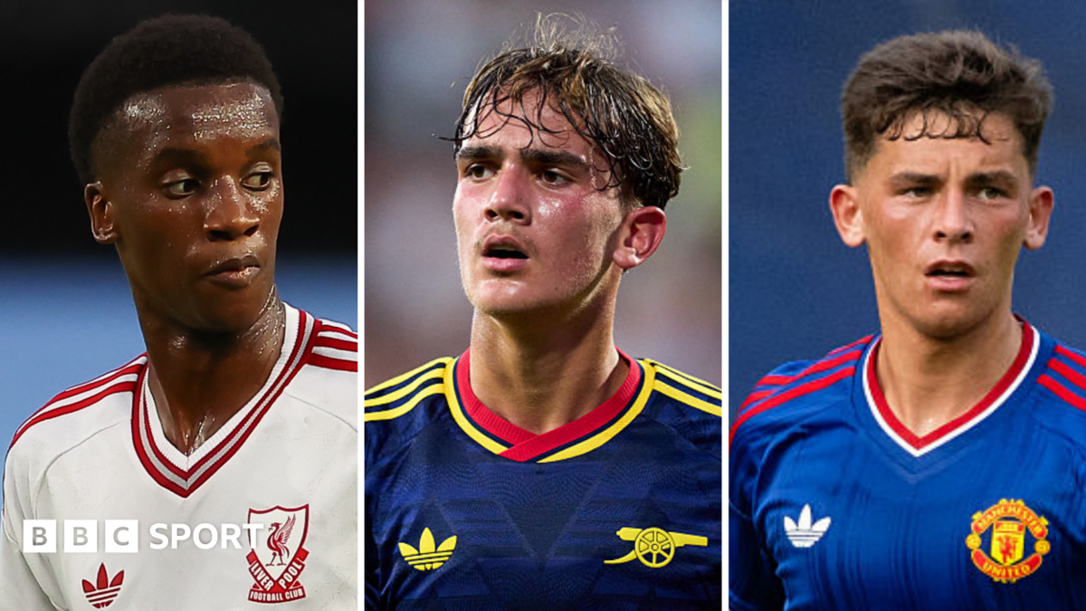 A split picture of Liverpool's Trey Nyoni, Arsenal's Max Dowman and Manchester United's Shea Lacey