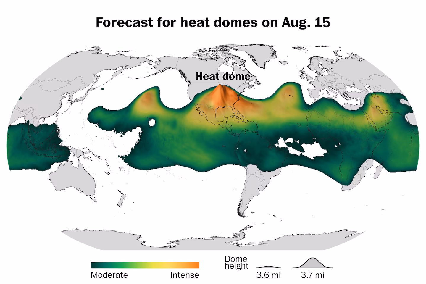 The planet’s strongest heat dome will tower over the U.S. - The Washington Post