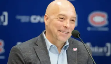 Photo of Canadiens GM Kent Hughes during press conference.