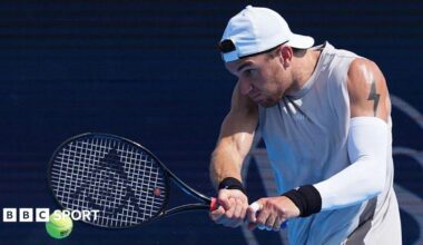 Jack Draper plays a backhand during his defeat by Martin Landaluce at the Cincinnati Open in August 2026