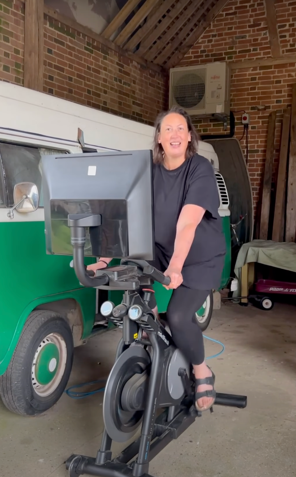 miranda hart fitness: miranda indoor cycling