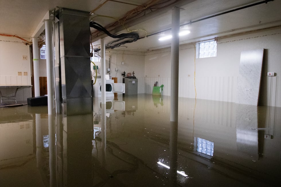 An apartment building's basement in Hyde Park flooded due to extreme rainfall on July 17, 2026.