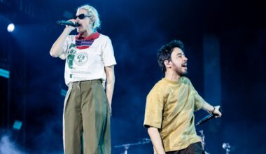 Linkin Park onstage in 2026