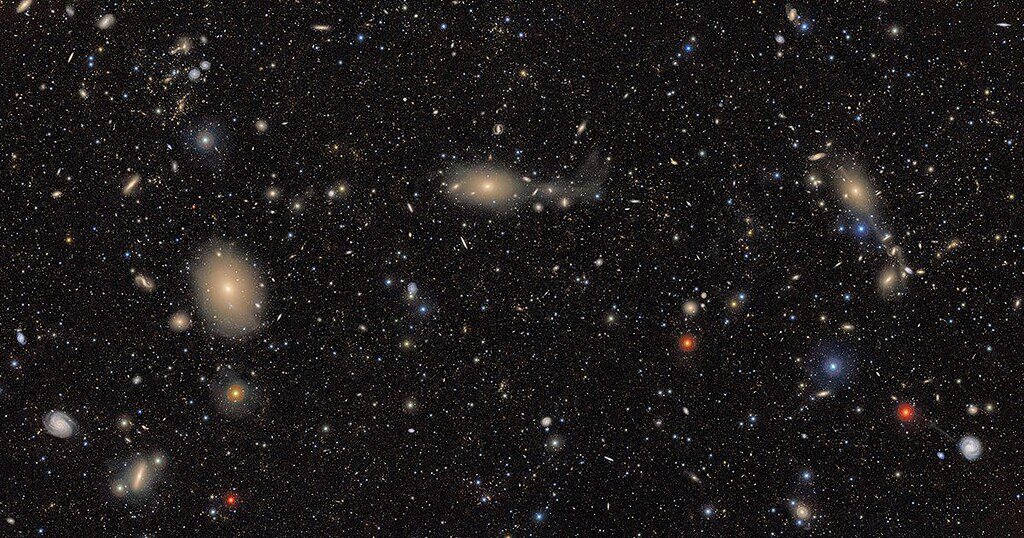 Image of many large galaxies visible against a starry background. Vera Rubin Observatory Photo.
