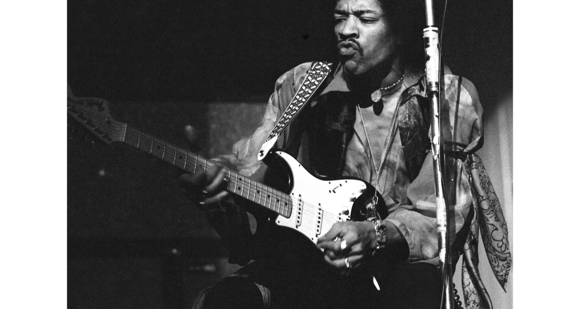 Jimi Hendrix performs on tour at the Rheinhalle in Dusseldorf, Germany on Jan. 14, 1969. (Hinninger/AP)