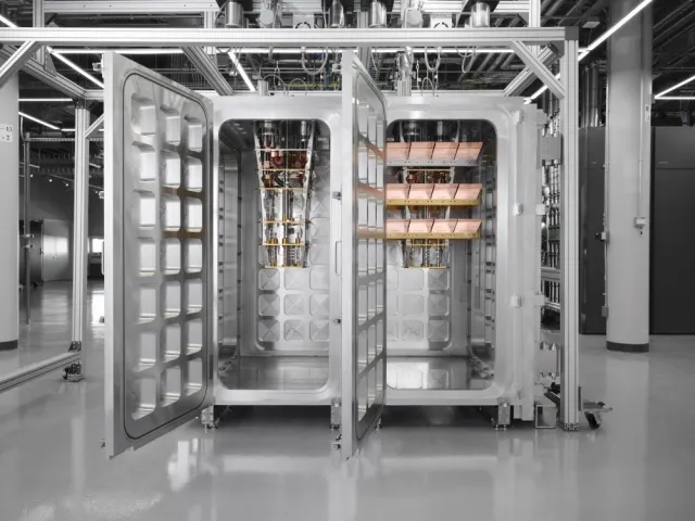 An inside view of two of IBM’s modular cryogenic systems, designed to support fault-tolerant quantum computing in a scalable manner (Source: IBM)