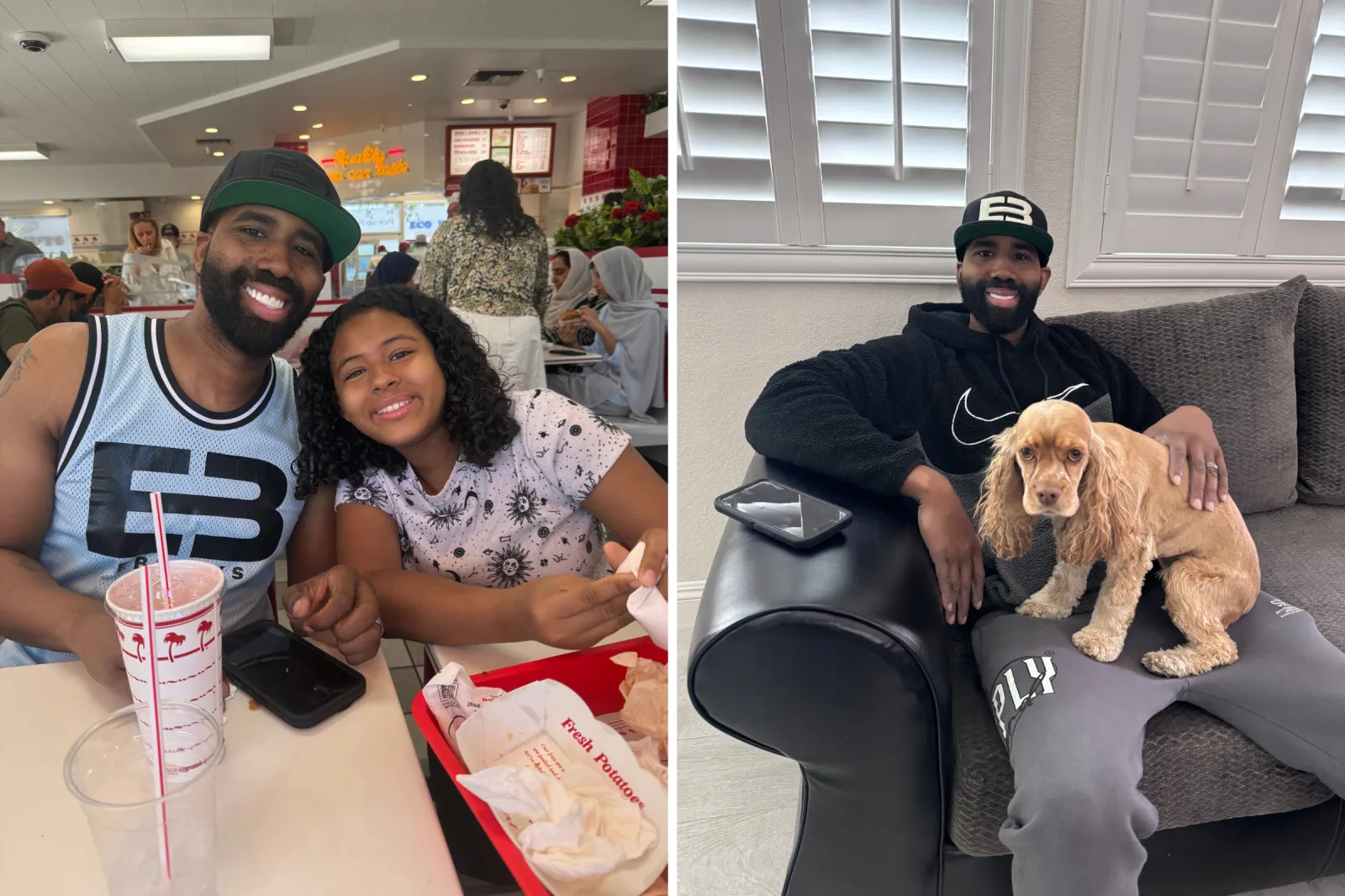 From left: Kenny Berbick with his daughter and family dog.