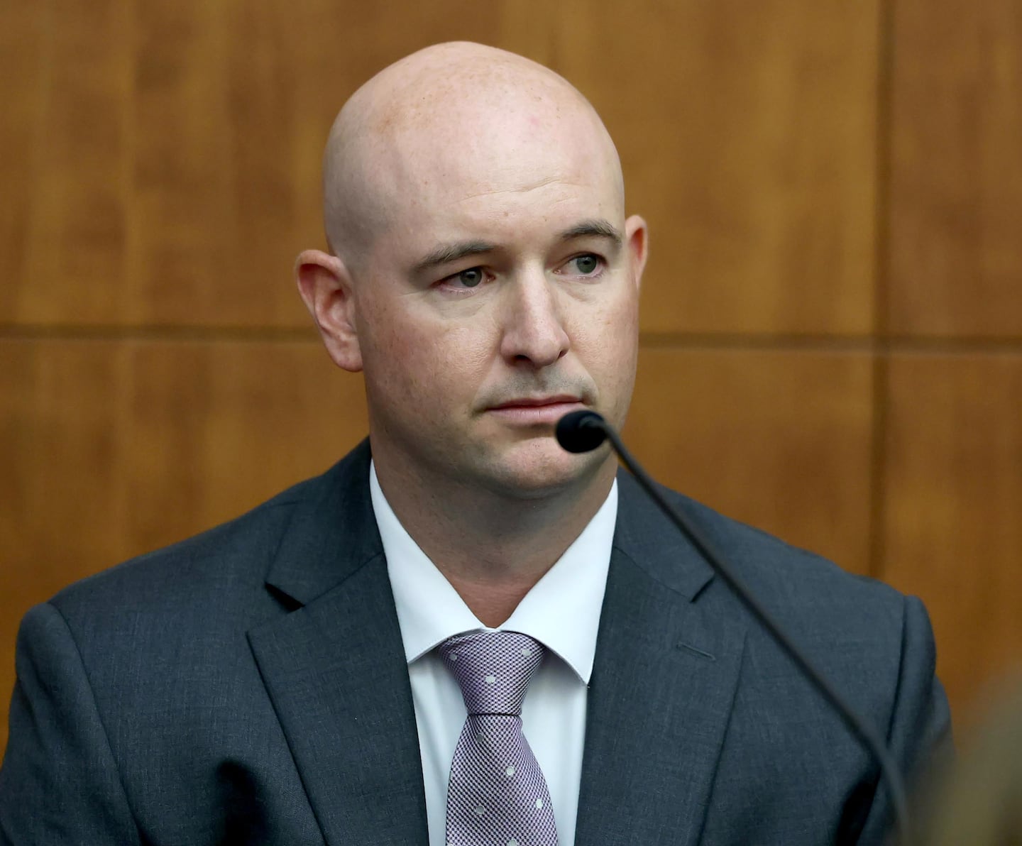 Mass. State Police Sgt. Dan Lawlor speaks from the witness stand during Lindsay Clancy's murder trial at Plymouth Superior Court in Plymouth, Mass., Wednesday, Aug. 12, 2026. 