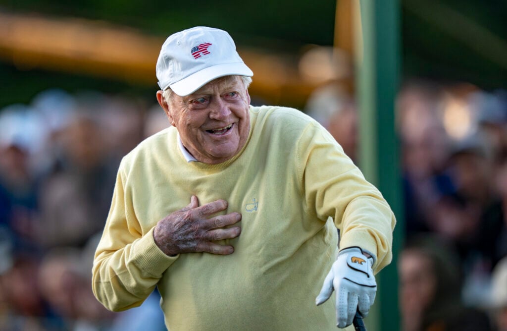 Masters champion and Honorary Starter Jack Nicklaus during the first round of the Masters at Augusta National Golf Club,