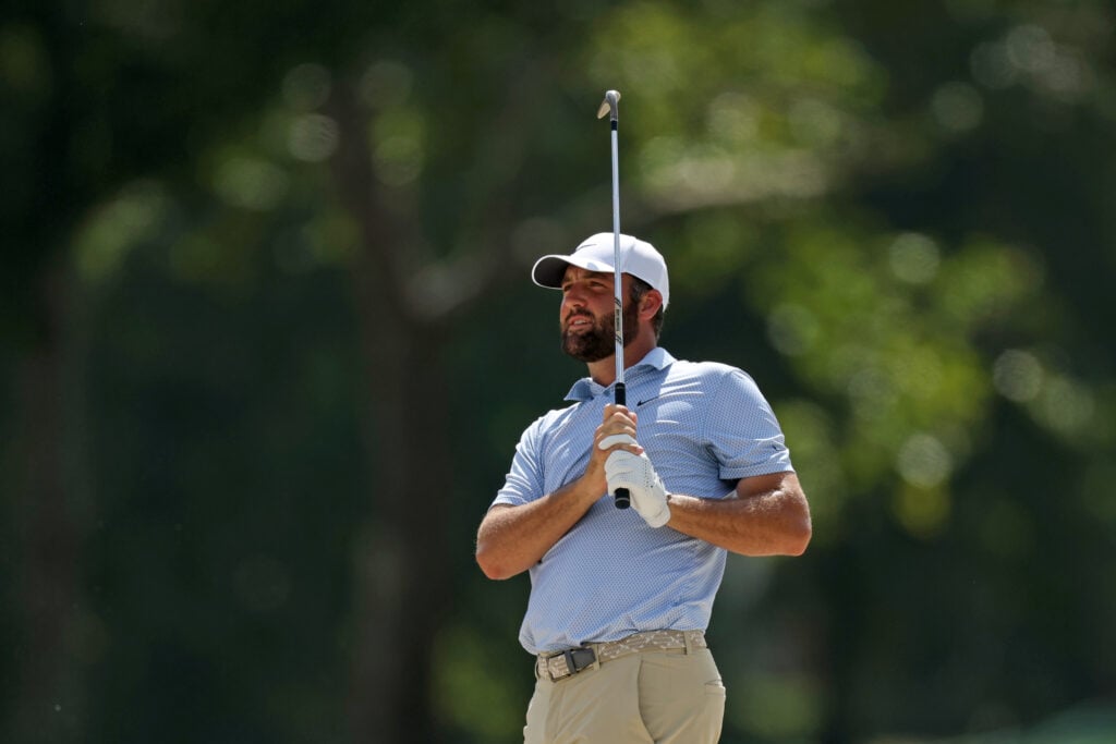 Scottie Scheffler in action during the final round of the FedEx St. Jude Championship at TPC Southwind
