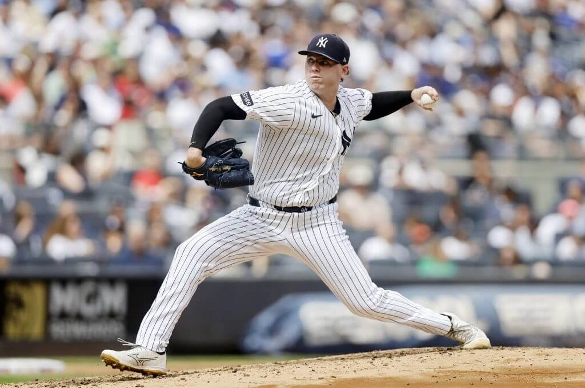 Ryan Weathers throws a pitch at Yankee Stadium.