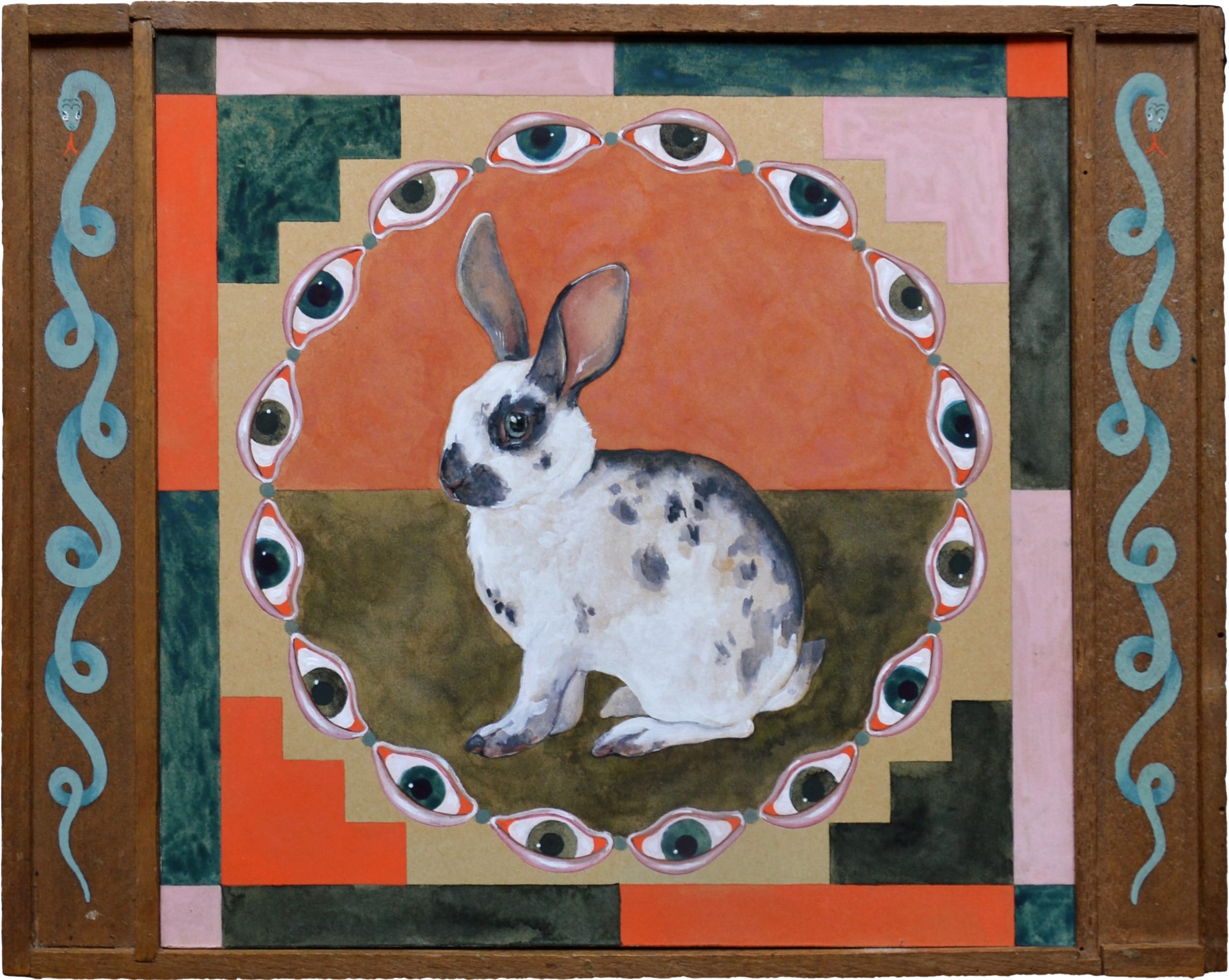 a mystical work by lou benesch featuring a rabbit encircled in eyes
