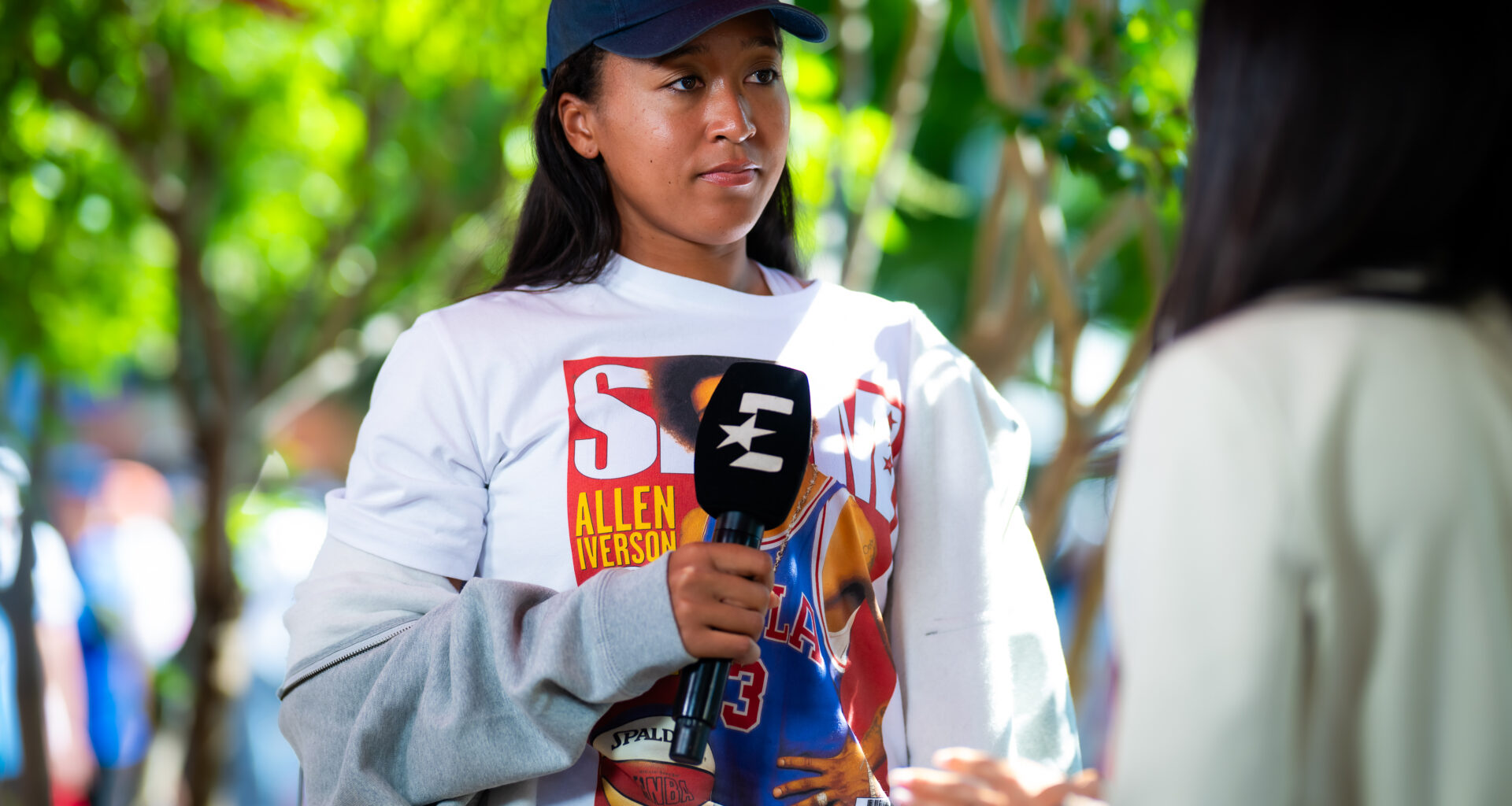 Even in the press room, Osaka's style stands out