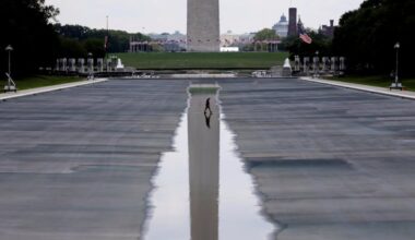 The Washington Monument is seen in the background of the now drained Lincoln Memorial Reflecting Pool last month.